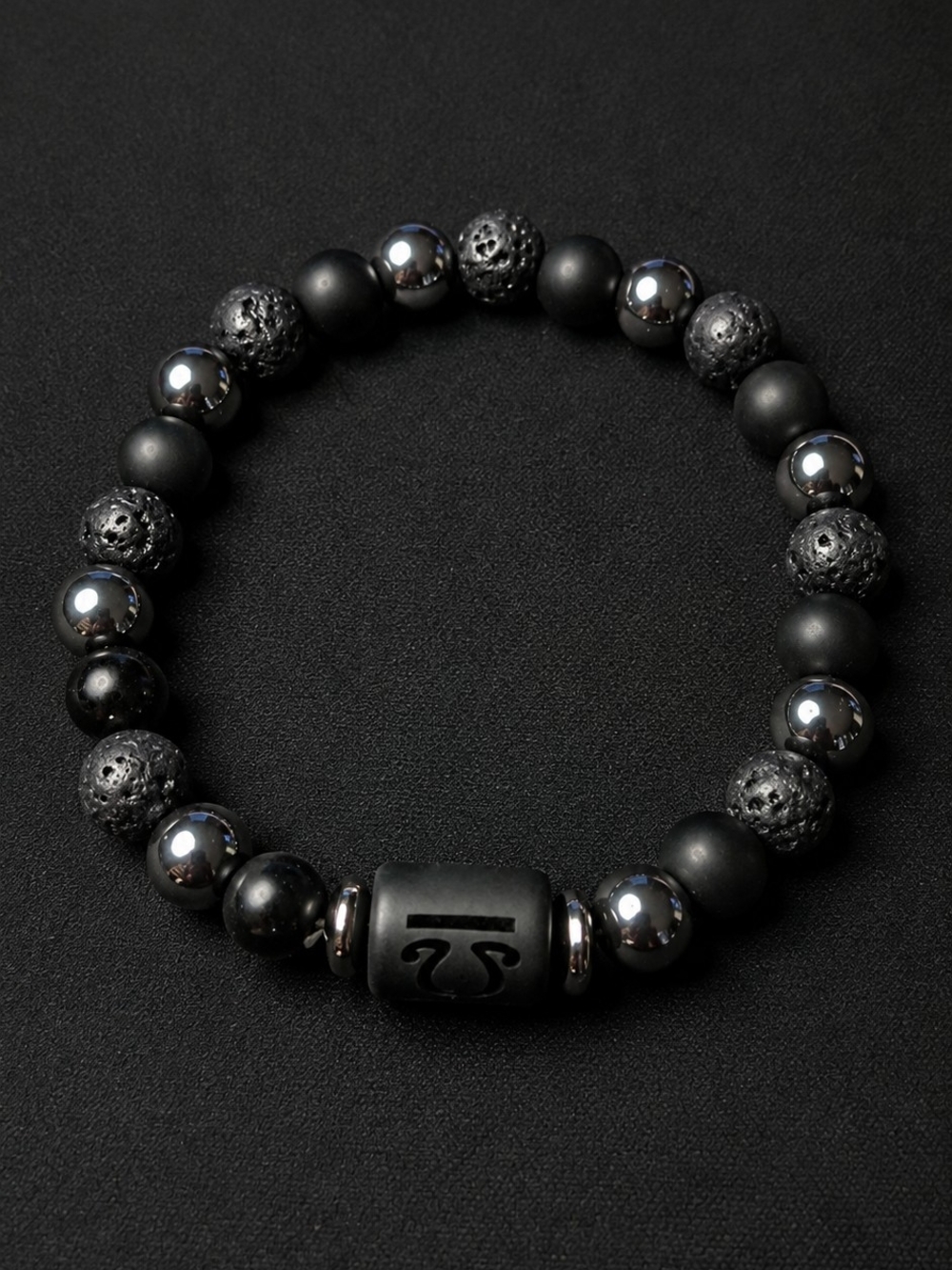 Matte Black & Hematite Bead Men's Bracelet - Sleek Everyday Accessory